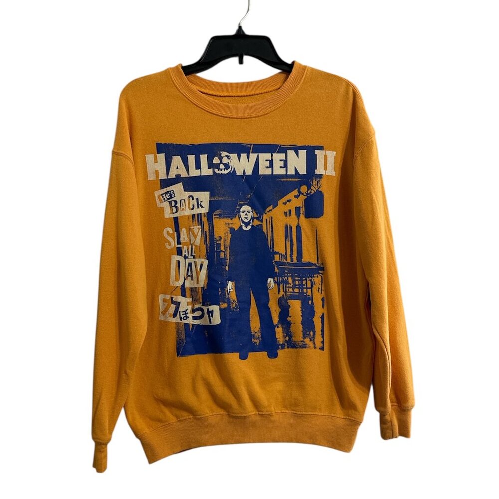 Halloween II Graphic Orange Crewneck Sweater Size Large
